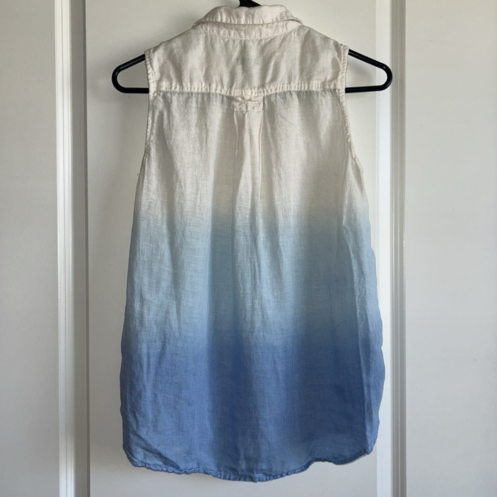 Talbots Sleeveless Linen Popover Top Blue White Ombre Side Button Tunic - Picture 3 of 8